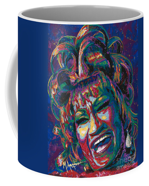 Celia Cruz Coffee Mug featuring the painting La Vida es un Carnaval by Maria Arango