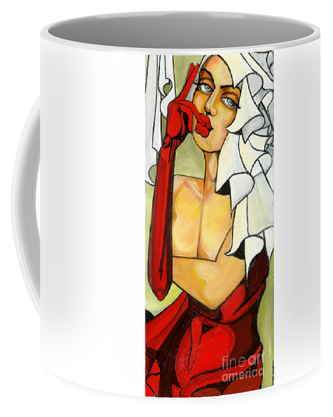 Woman Coffee Mug featuring the painting Lady in red with flowers by Luana Sacchetti