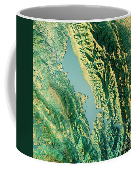 Lake Berryessa Coffee Mug featuring the digital art Lake Berryessa 3D Render Topographic Map Color by Frank Ramspott