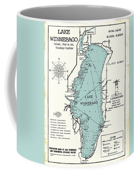 Map Coffee Mug featuring the digital art Lake Winnebago Wisconsin Map by Jean Plout