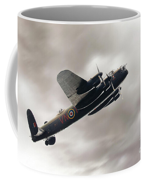Aviation Coffee Mug featuring the photograph Lancaster bomber close up fly past by Simon Bratt