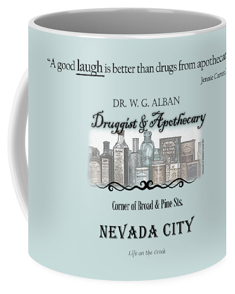 Jennie Carter Coffee Mug featuring the digital art Laughter is the Best Medicine - Apothecary by Lisa Redfern