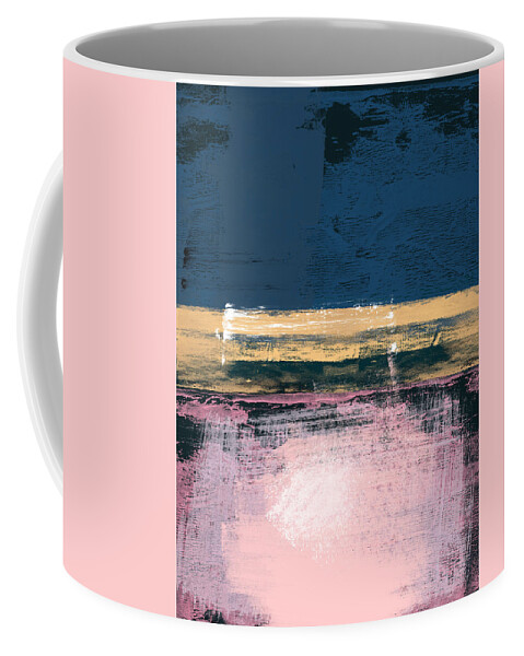 Abstract Coffee Mug featuring the painting Lavender and Dark Blue Abstract Study by Naxart Studio
