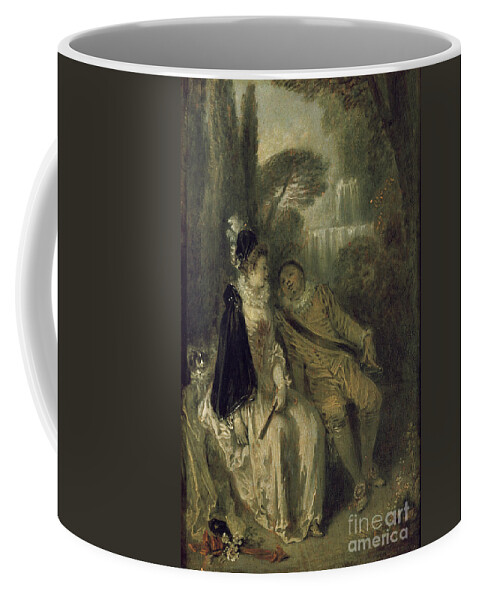 Fountain Coffee Mug featuring the painting Le Repos Gracieux, Circa 1713 Oil On Panel By Jean Antoine Watteau by Jean Antoine Watteau