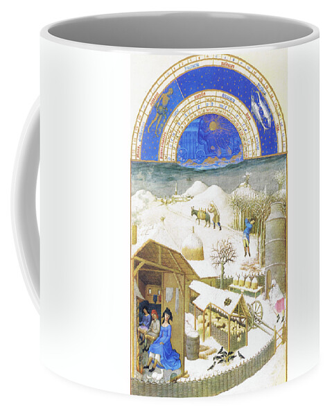 Middle Ages Coffee Mug featuring the painting Le Tres riches heures du Duc de Berry - February by Limbourg brothers