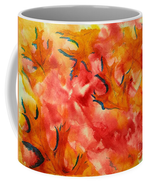 Red Coffee Mug featuring the painting Leaf Shapes Emerging by Tammy Nara