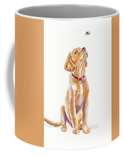 Labrador Coffee Mug featuring the painting Leave It, Charlie - Labrador Retriever Puppy by Debra Hall