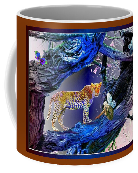 Leopard Coffee Mug featuring the mixed media Leopard Dreaming by Hartmut Jager