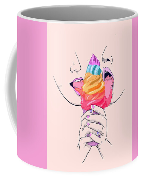 Lesbian Coffee Mug featuring the drawing Lesbian Ice Cream by Ludwig Van Bacon