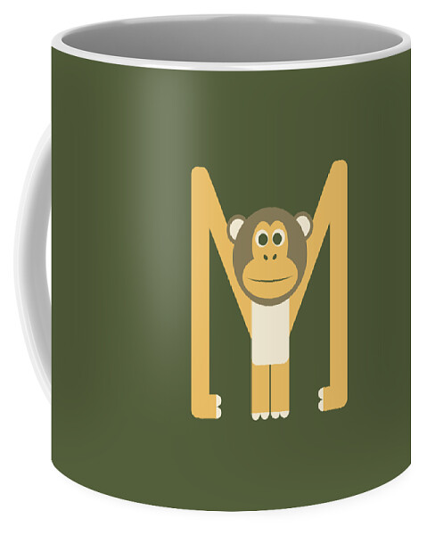 Animal Alphabet Coffee Mug featuring the digital art Letter M - Animal Alphabet - Monkey Monogram by Jen Montgomery