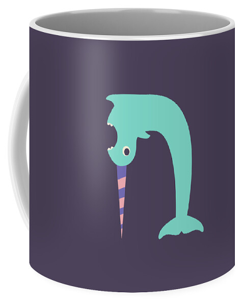 Animal Alphabet Coffee Mug featuring the digital art Letter N - Animal Alphabet - Narwhal Monogram by Jen Montgomery