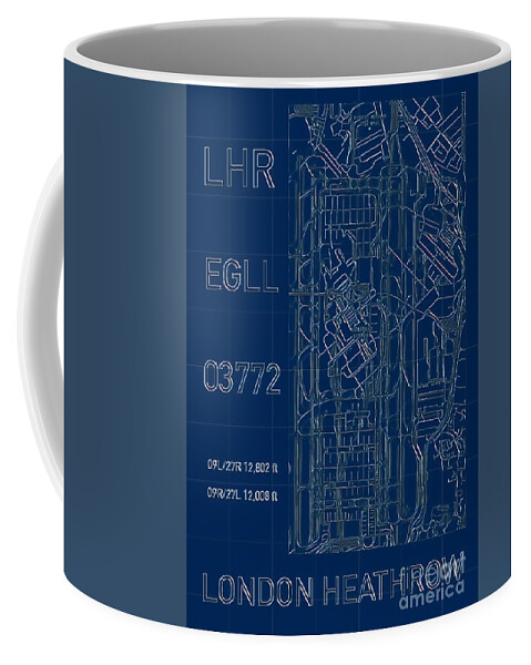 Lhr Coffee Mug featuring the digital art LHR London Heathrow Blueprint by HELGE Art Gallery