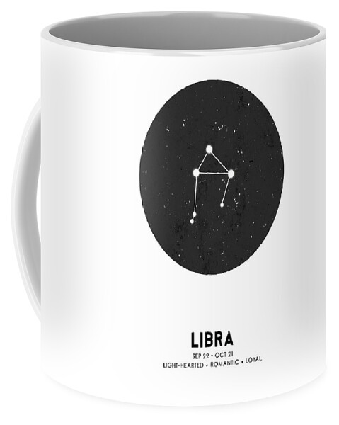 Libra Coffee Mug featuring the mixed media Libra Print - Zodiac Signs Print - Zodiac Posters - Libra Poster - Night Sky - Stars - Libra Traits by Studio Grafiikka