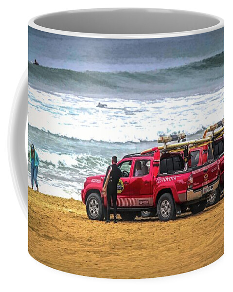 Huntington Beach Coffee Mug featuring the photograph Lifeguards Huntington Beach California by Chuck Kuhn