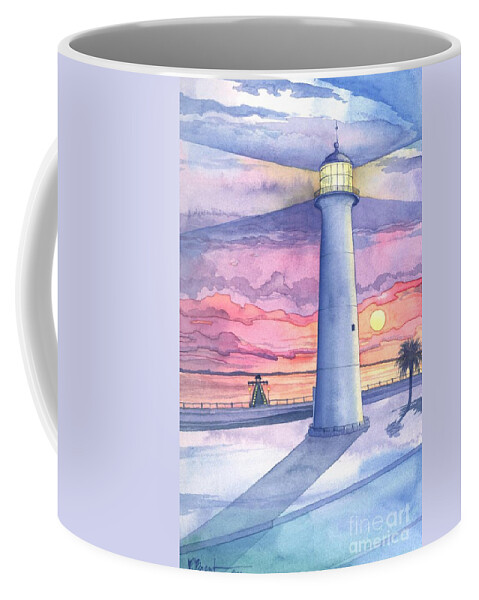 Watercolor Coffee Mug featuring the painting Lighthouse Biloxi MS by Paul Brent