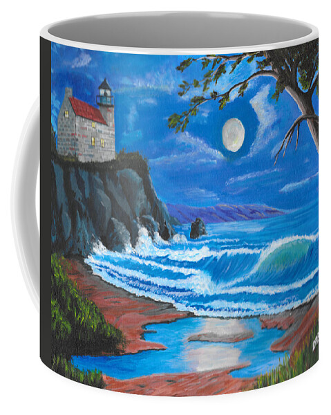 Lighthouse Coffee Mug featuring the painting Lighthouse on the cliff by David Bigelow