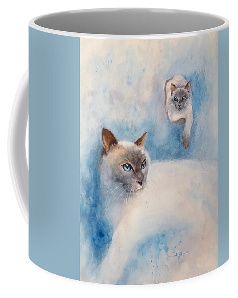 Siamese Cat Coffee Mug featuring the painting Lily Cat by Pat Dolan
