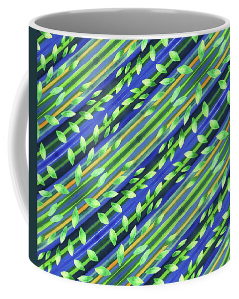 Green Coffee Mug featuring the painting Lines And Leaves Nature Pattern II by Irina Sztukowski