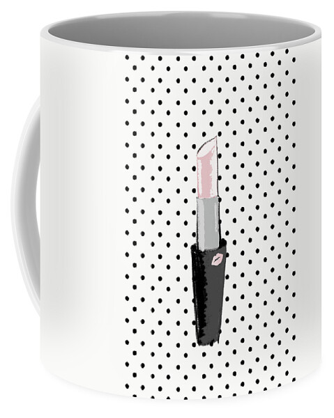 Lipstick Coffee Mug featuring the mixed media Lipstick On Polka Dots by Sd Graphics Studio