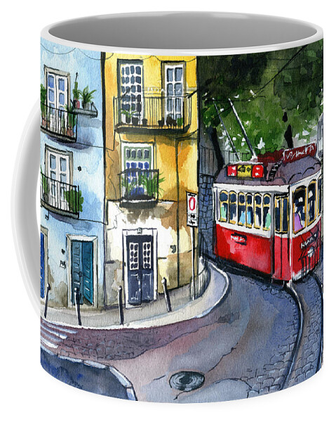 Lisboa Coffee Mug featuring the painting Lisbon Alfama Rua do Salvador by Dora Hathazi Mendes