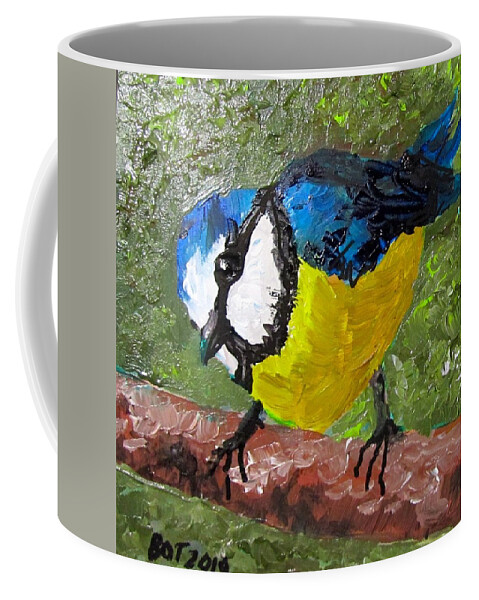 Bird Coffee Mug featuring the painting Little Blue Tit by Barbara O'Toole