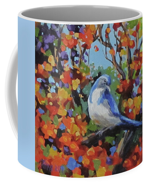 Birds Coffee Mug featuring the painting Little Jay by Karen Ilari
