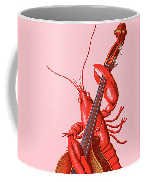 Bass Coffee Mug featuring the drawing Lobster Playing an Upright Bass by CSA Images
