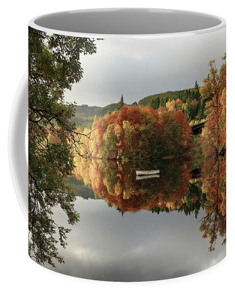 Loch Faskally Coffee Mug featuring the photograph Loch Faskally Autumn Reflection by Grant Glendinning