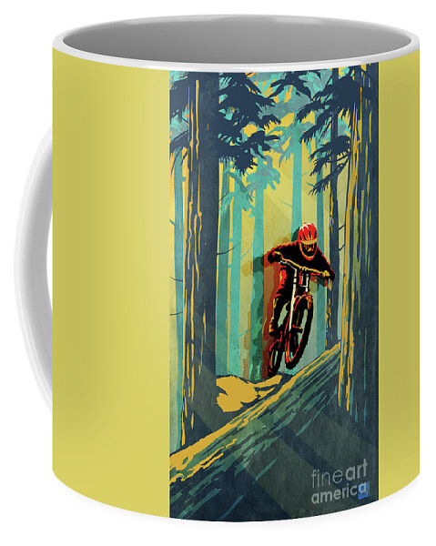 Mountain Bike Coffee Mug featuring the painting Log Jumper by Sassan Filsoof