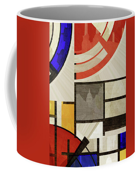 Geometric Coffee Mug featuring the mixed media London Squares ONE ONE ONE by Big Fat Arts