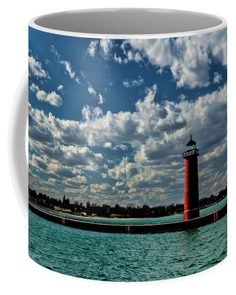 Lighthouse Coffee Mug featuring the photograph Looking back at the red lighthouse in Kenosha by Sven Brogren
