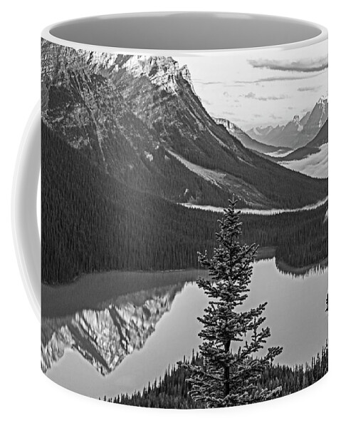 Banff Coffee Mug featuring the photograph Looking Down on Peyto Lake Banff National Park Canada Reflection Black and White by Toby McGuire
