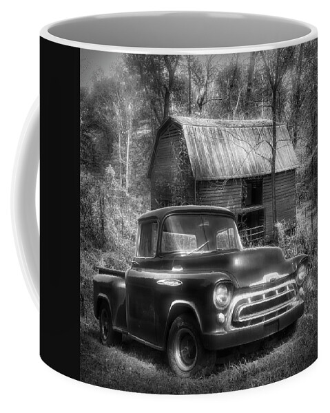 1957 Coffee Mug featuring the photograph Love that Black and White 1957 Chevy Truck by Debra and Dave Vanderlaan