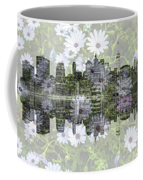 Manhattan Skyline Coffee Mug featuring the photograph Lower Manhattan Skyline Floral by Az Jackson