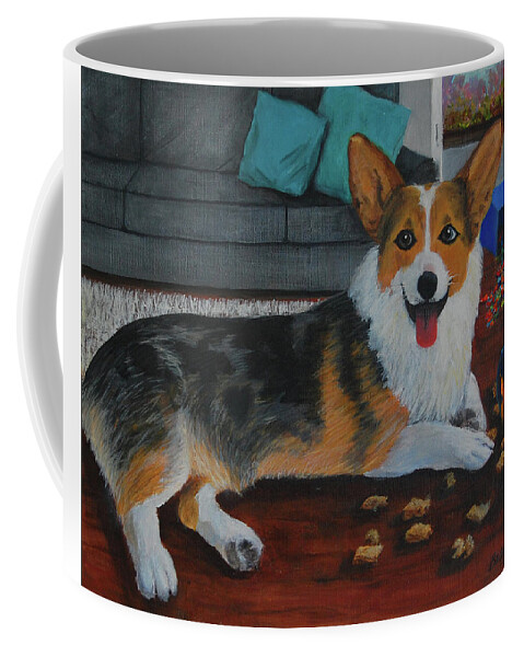 Corgi Coffee Mug featuring the painting Lucky by Barbara J Blaisdell