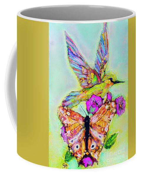 Luminous Coffee Mug featuring the painting Garden Friends by Bonnie Marie