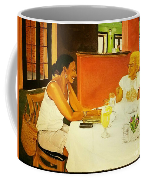 Ladies At Lunch Coffee Mug featuring the painting Lunch at Olivadi by Barbara Hayes