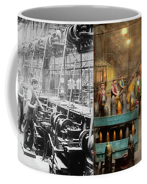 Tool Coffee Mug featuring the photograph Machinist - War - The shell dept 1900 - Side by Side by Mike Savad