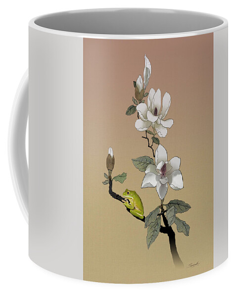Magnolia Coffee Mug featuring the digital art Magnolia and Tree Frog by M Spadecaller