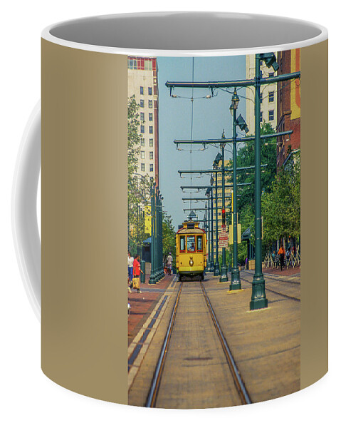 Yellow Coffee Mug featuring the photograph Main Street Trolley in Memphis by James C Richardson