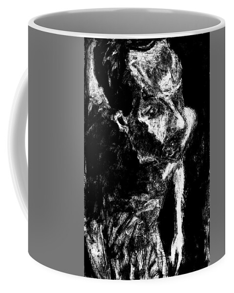 Standing Coffee Mug featuring the digital art Male nude standing crouched Monochrome 5 by Edgeworth Johnstone