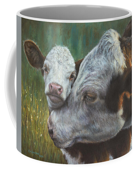 Cow Coffee Mug featuring the painting Mama's Boy by Kim Lockman