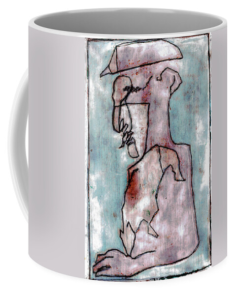 Portrait Coffee Mug featuring the drawing Man in a hat with a dog by Edgeworth Johnstone