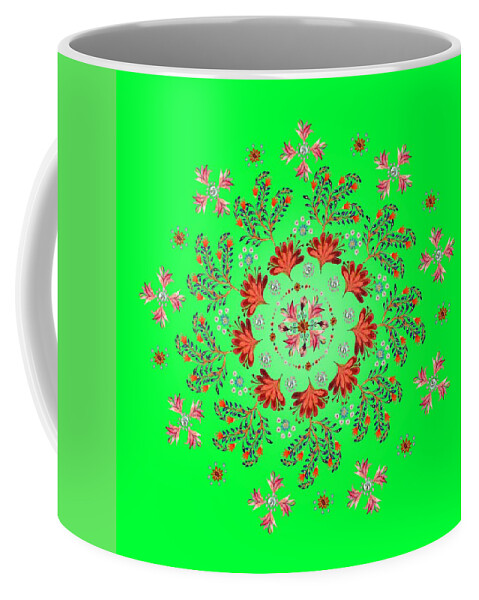 Mandala Coffee Mug featuring the digital art Mandala flowering series#3. Green by Elena Kotliarker