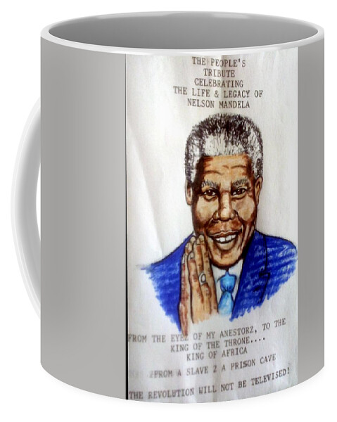 Gblack Art Coffee Mug featuring the drawing Mandela by Joedee
