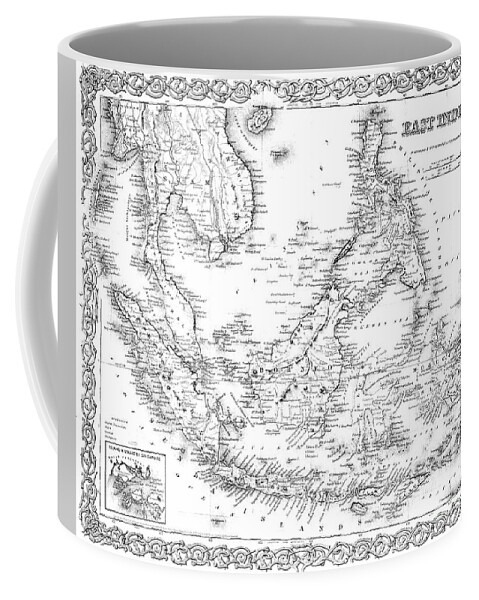 Map Coffee Mug featuring the drawing Map of the East Indies engraving by American School