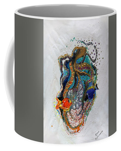 Sea Life Coffee Mug featuring the painting Mare nostrum series #7. Black octopus by Elena Kotliarker