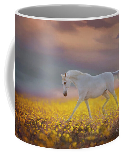 White Stallions Coffee Mug featuring the digital art Margos Pride and Joy by Melinda Hughes-Berland
