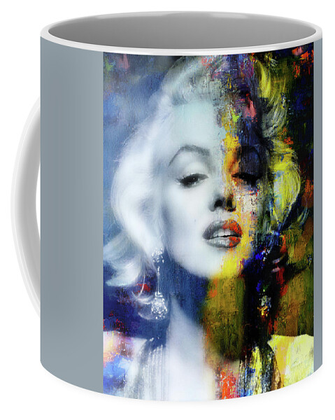Marilyn Coffee Mug featuring the mixed media Marilyn Duality by Mal Bray
