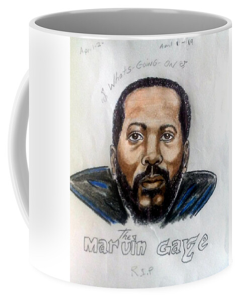 Blak Art Coffee Mug featuring the drawing Marvin Gaye by Joedee